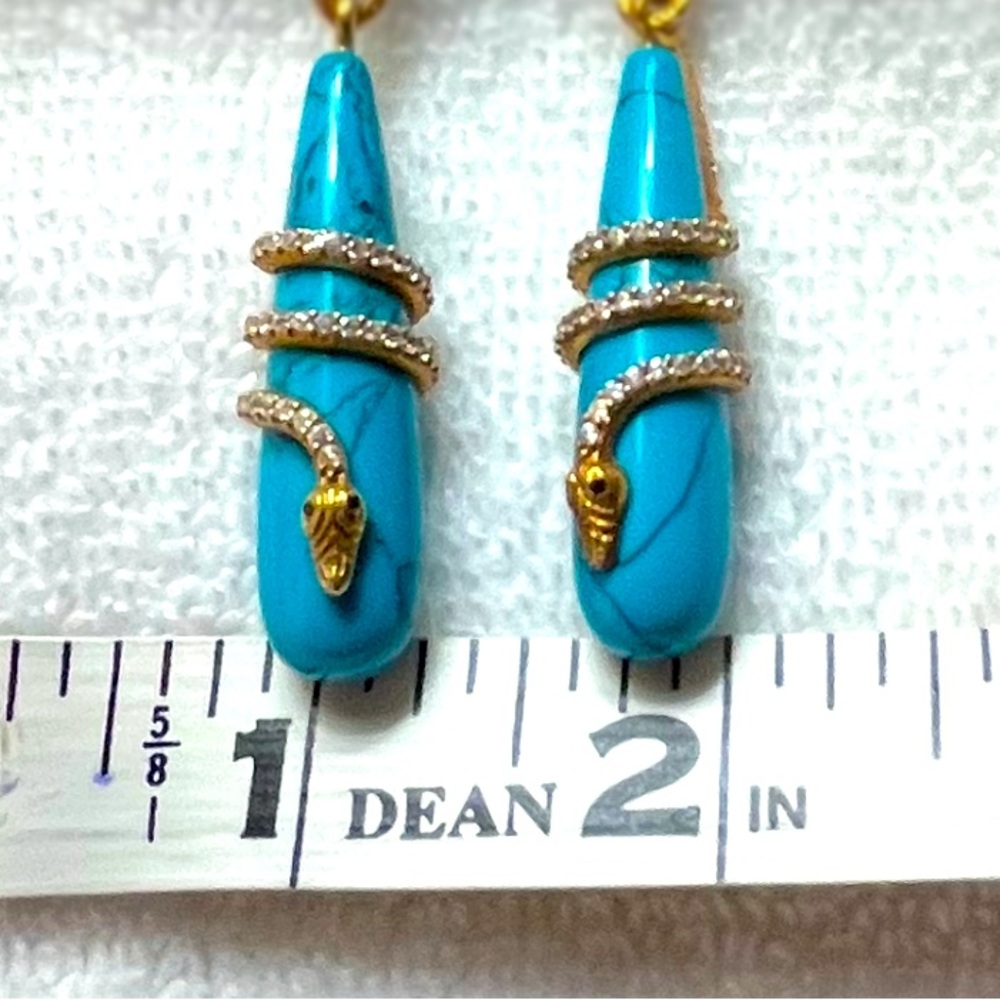 Turquoise & cz crystals Snake Drop Earrings by Azaara - Picture 8 of 10